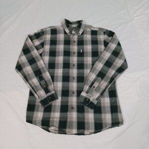 Carhartt Shirt Mens Green Gray Sz Medium Long Sleeve Relaxed Fit Plaid Button Up